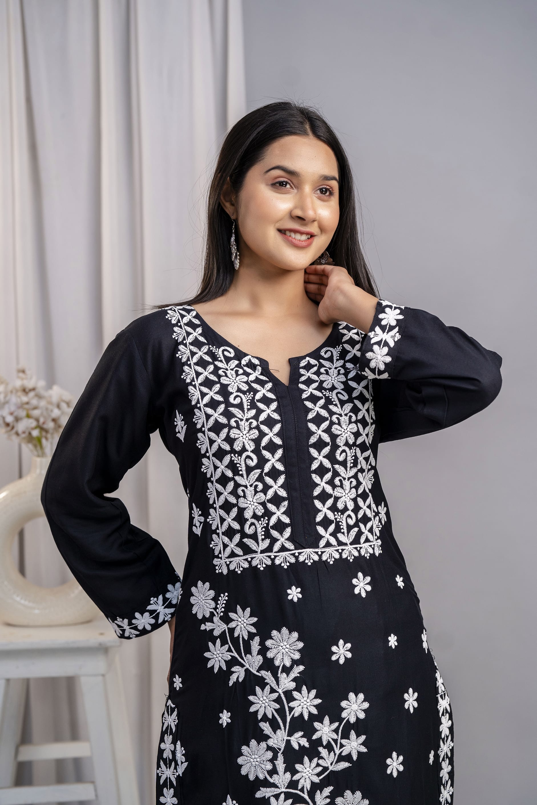 BLACK Elegant Embroidered Kurta Set with Dupatta for Women