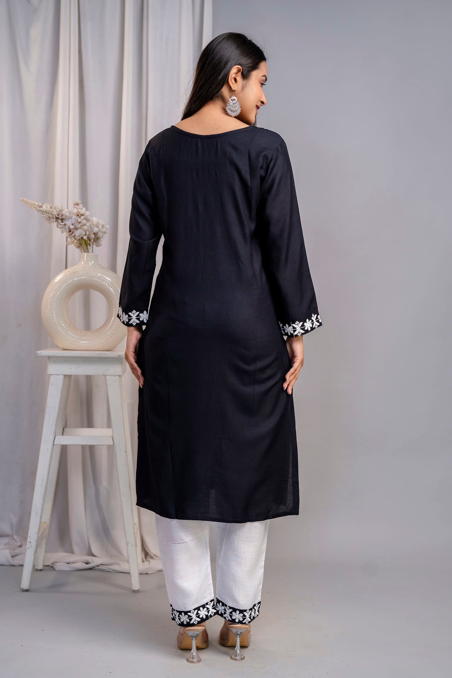 BLACK Elegant Embroidered Kurta Set with Dupatta for Women