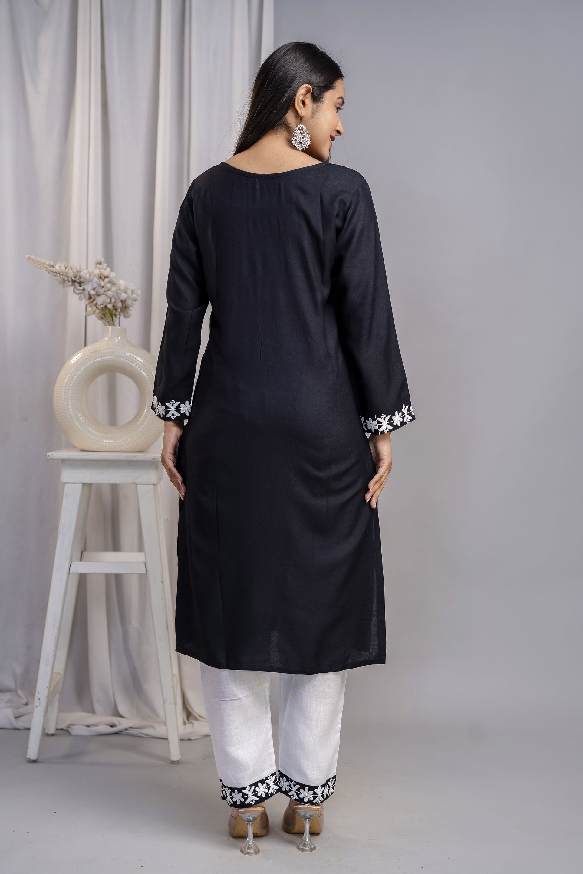 BLACK Elegant Embroidered Kurta Set with Dupatta for Women