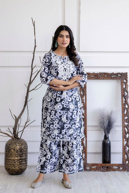 BLACK Original Chikankari Kurties With Mulmul Cotton Plazzo