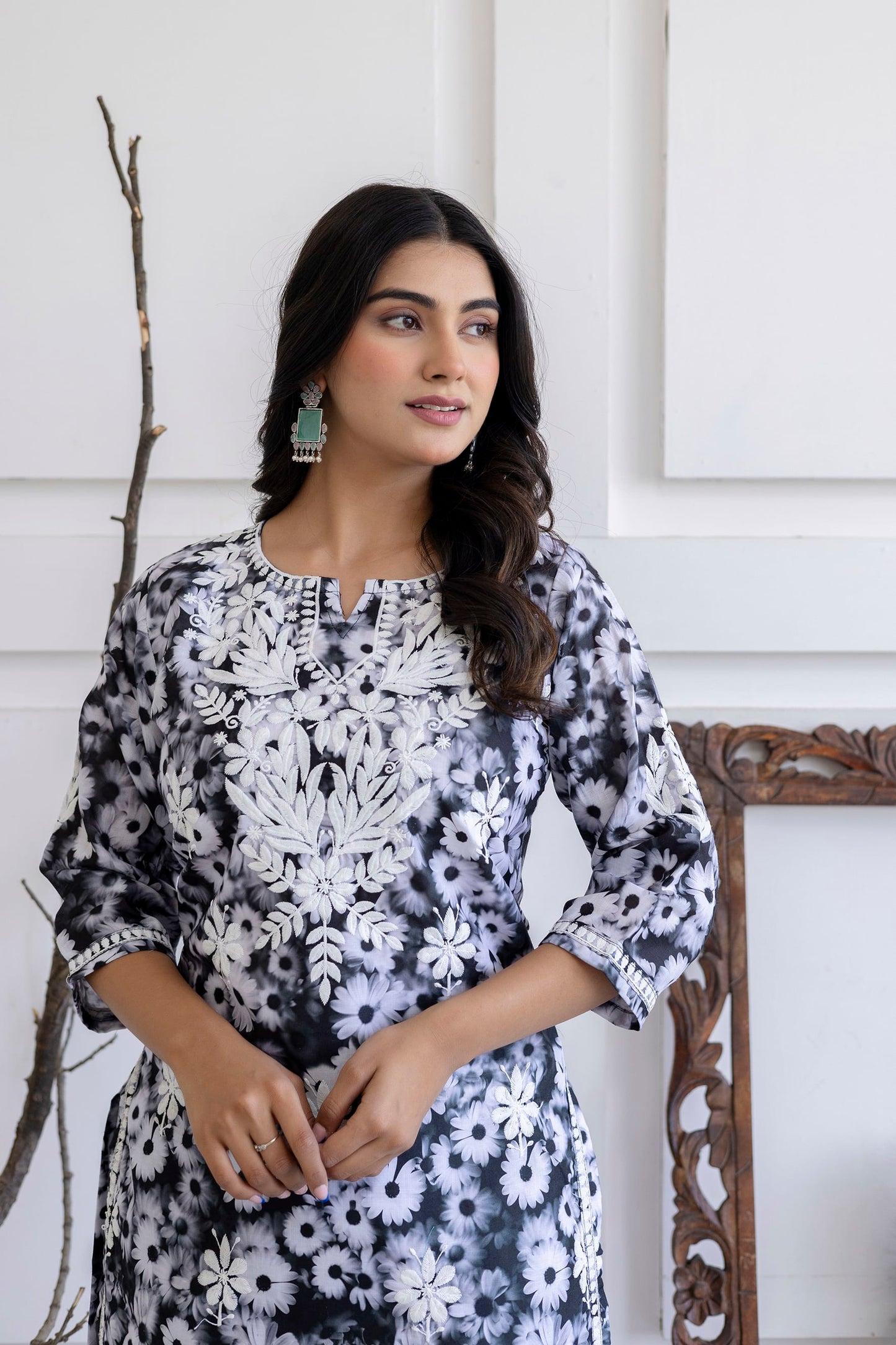 BLACK Original Chikankari Kurties With Mulmul Cotton Plazzo