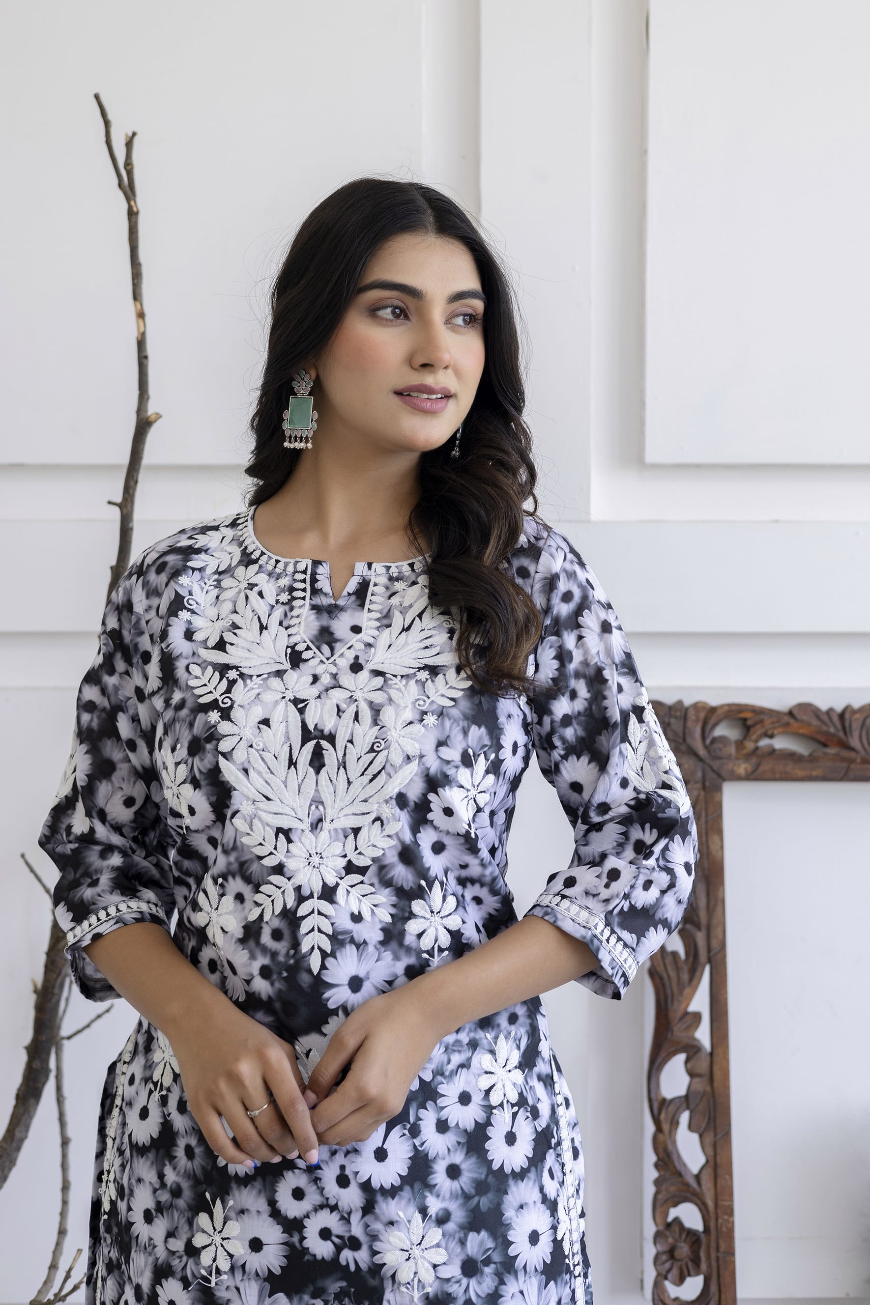 BLACK Original Chikankari Kurties With Mulmul Cotton Plazzo