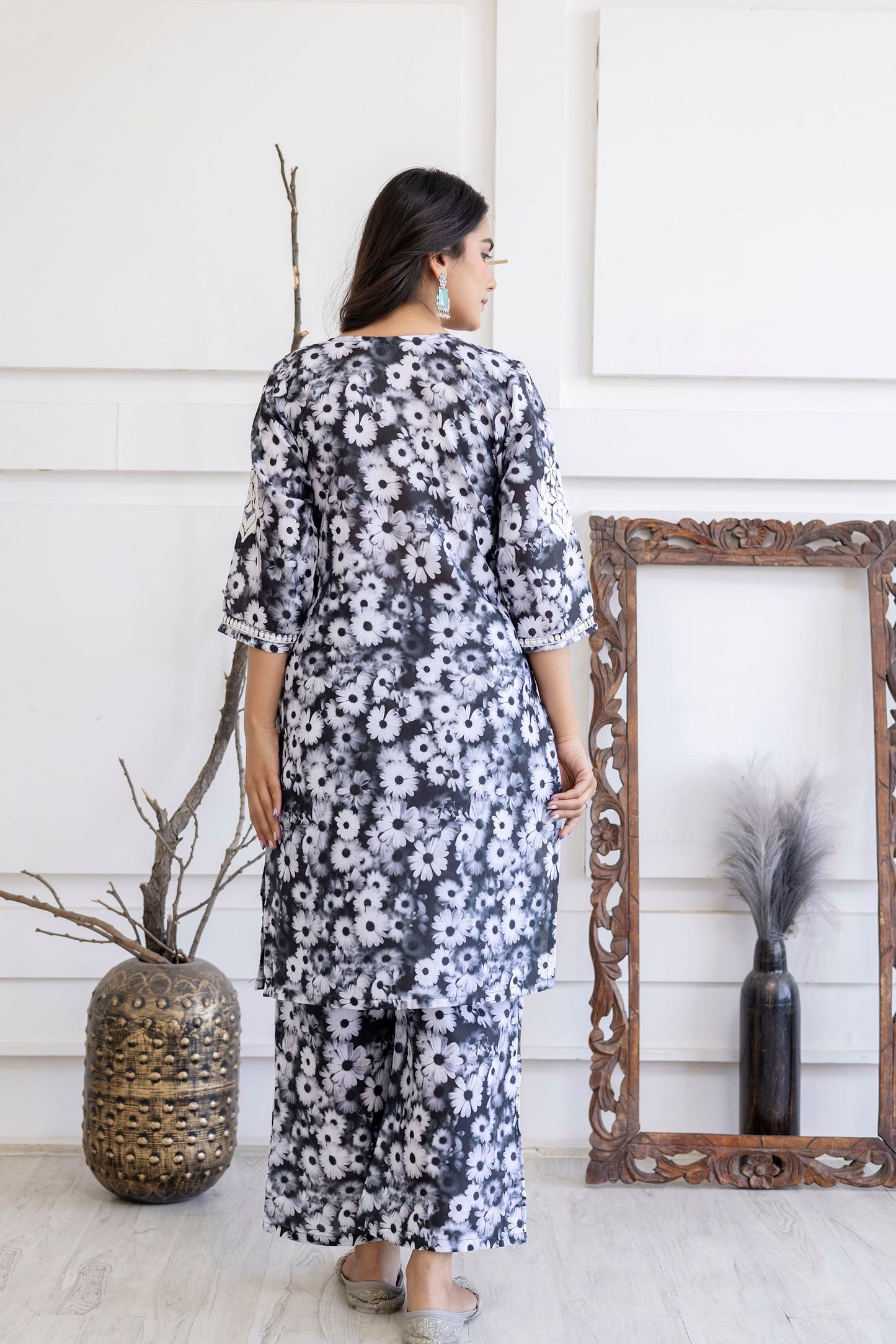BLACK Original Chikankari Kurties With Mulmul Cotton Plazzo