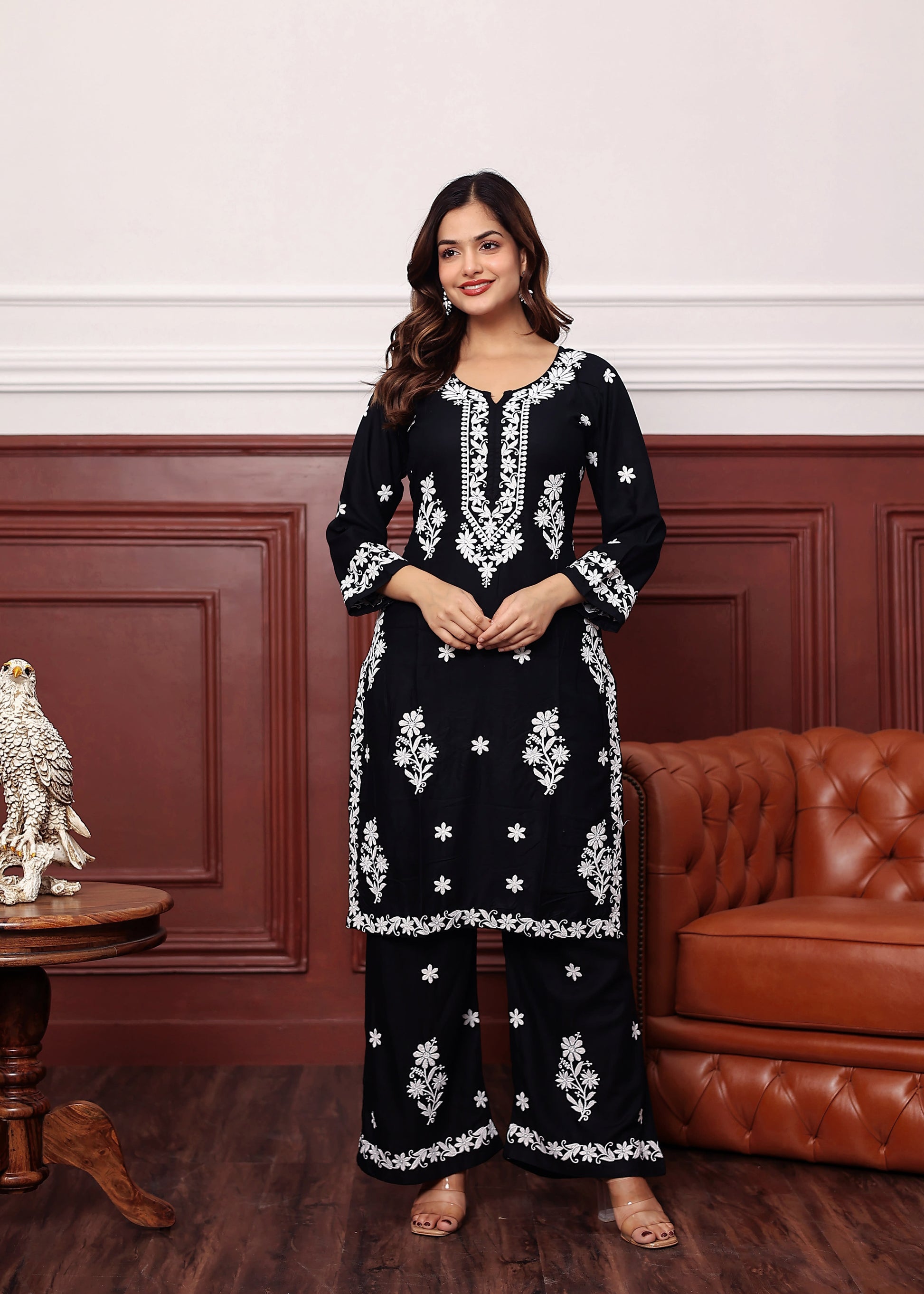 BLACK Premium Rayon Kurti Plazo Set