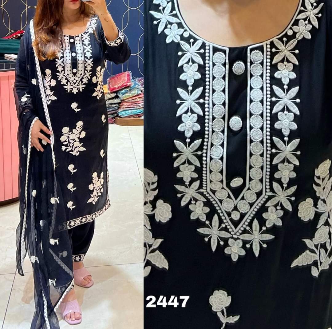 BLACK Straight ,Kurta, Pant & Dupatta Set