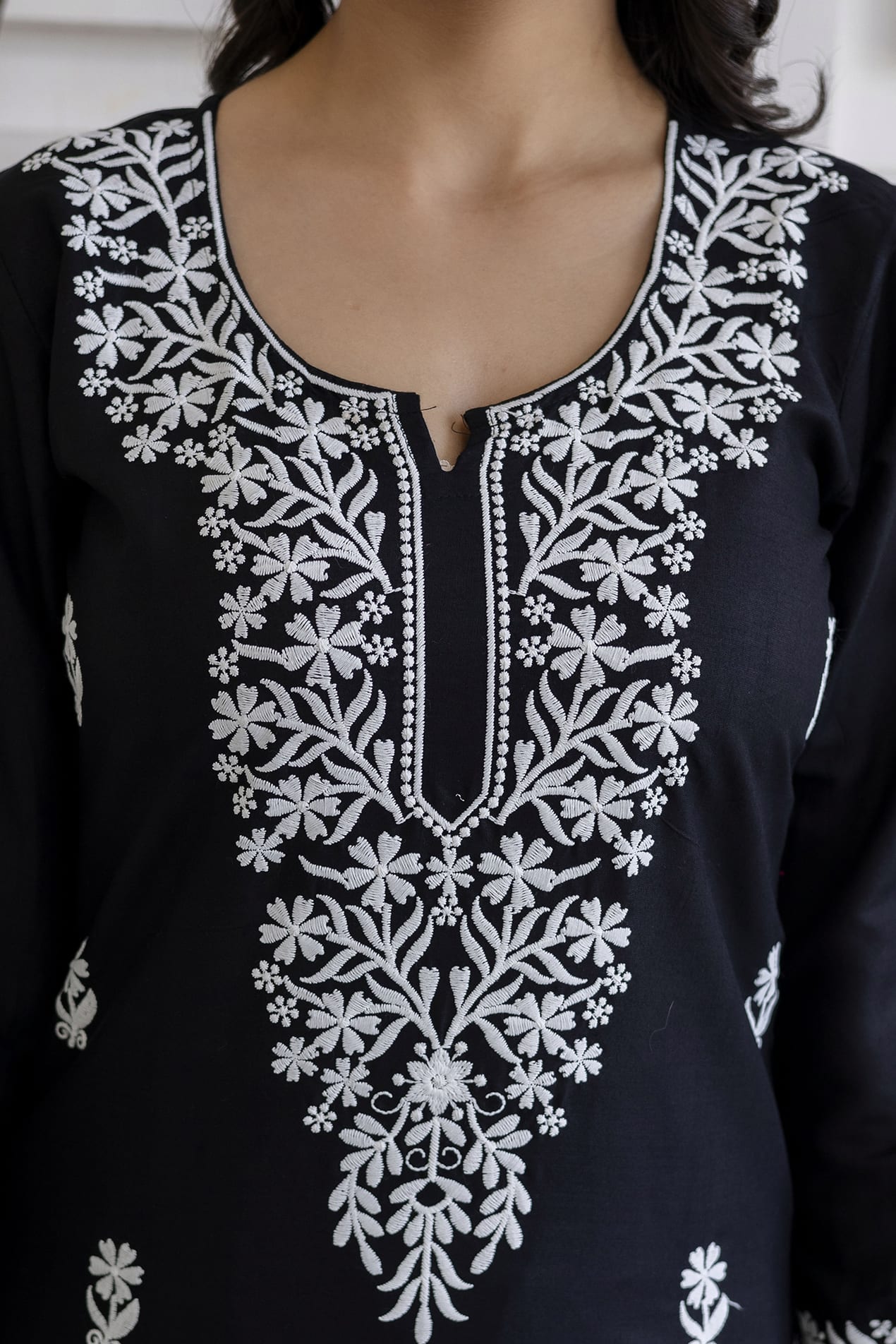 BLACK Women Embroidered Straight Kurta & Palazzos Set