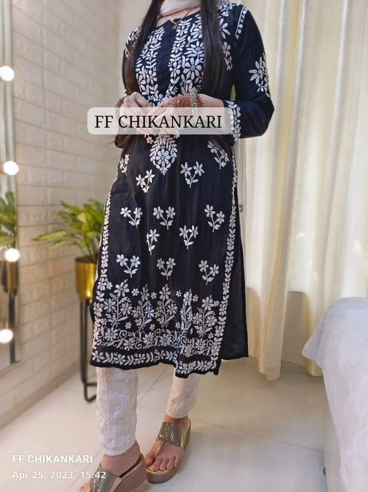 BLACK Womens Indian Model Kurti Beautiful work Entice Wear