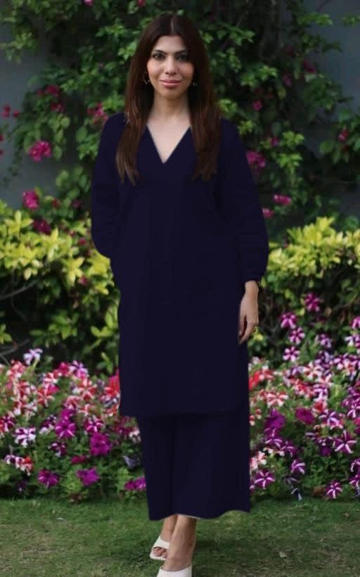 BLUE Beads N Stones Charming Women Kurti Pant Set