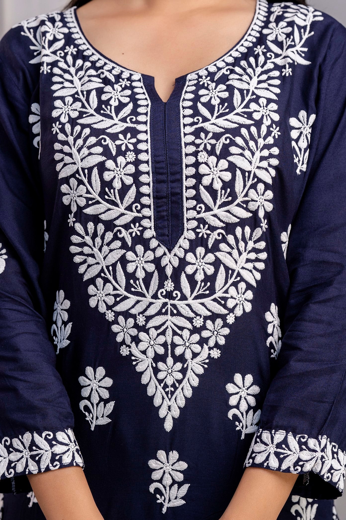 BLUE Chikankari Kurti and Plazzo Set for Girls and Women (Modal Kurti)