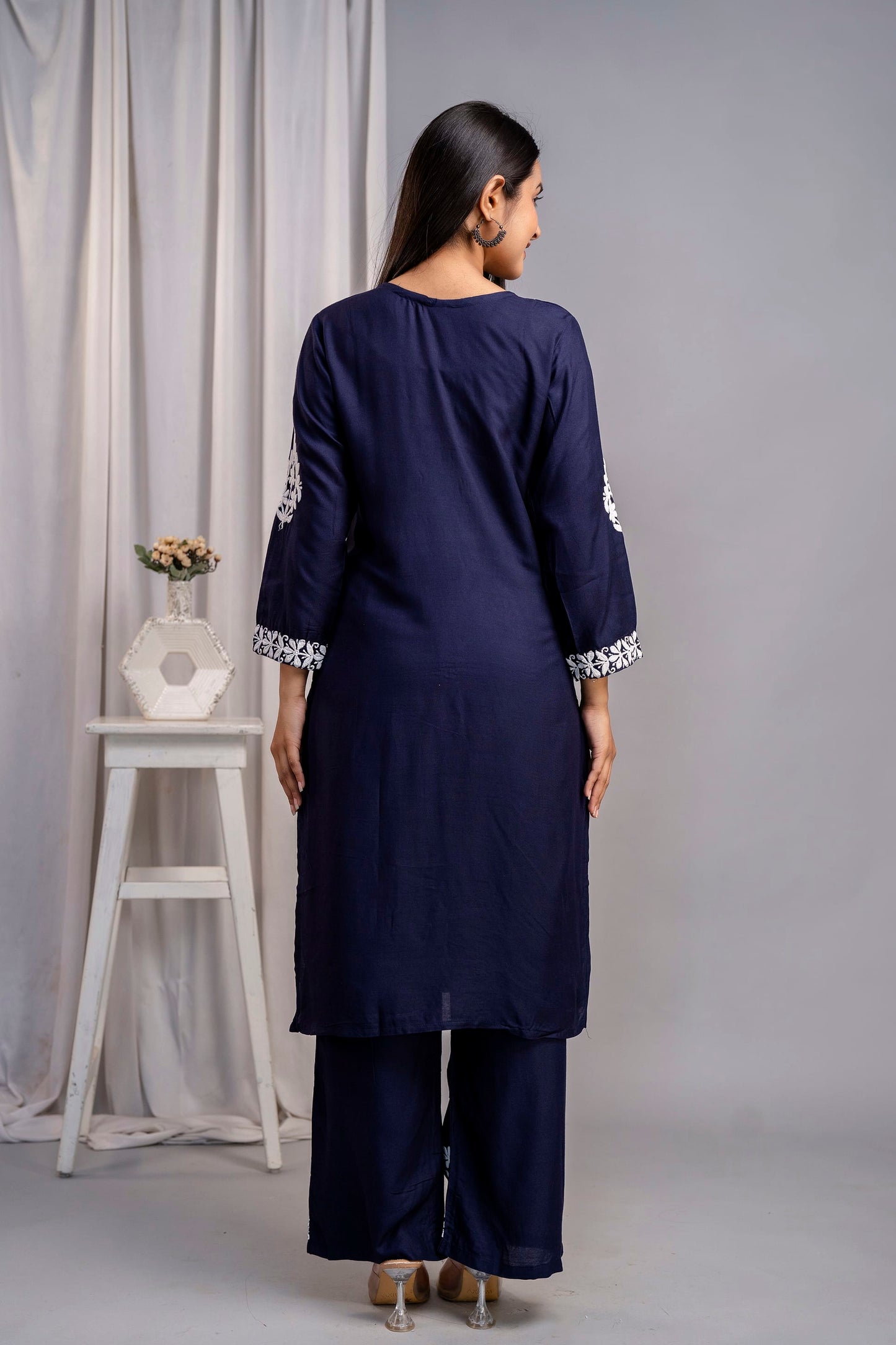 BLUE Chikankari Kurti and Plazzo Set for Girls and Women (Modal Kurti)