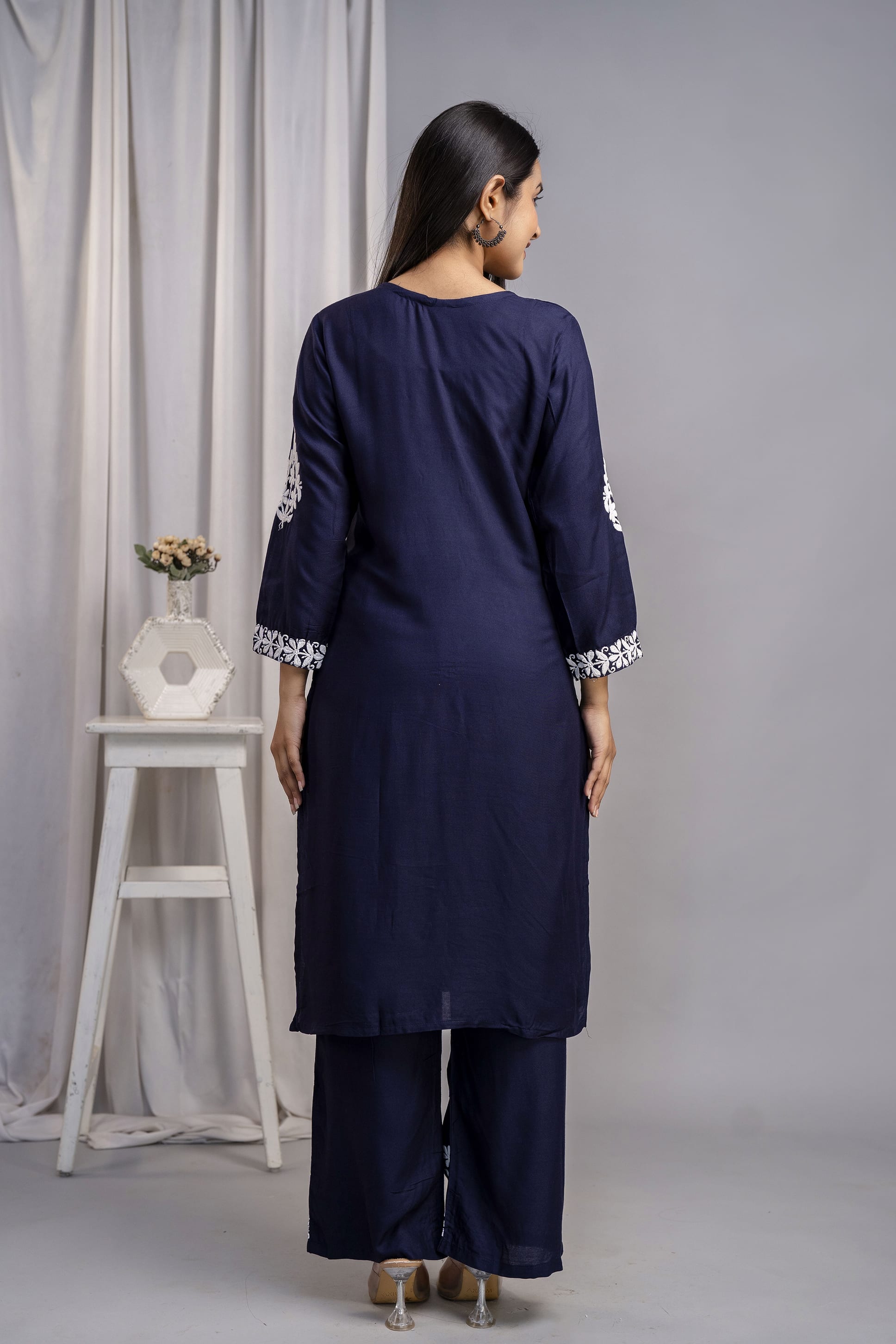 BLUE Chikankari Kurti and Plazzo Set for Girls and Women (Modal Kurti)