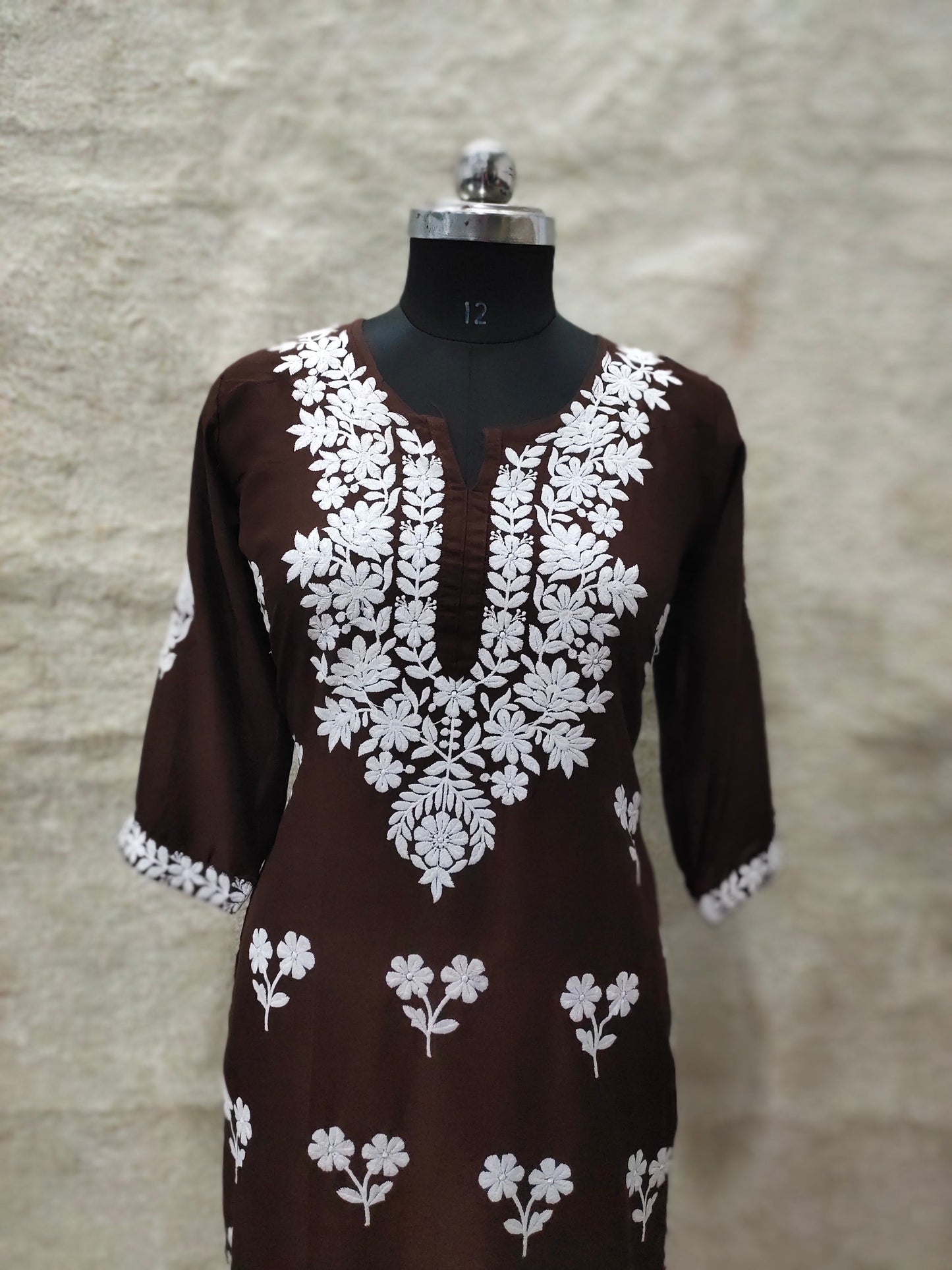 BROWN Womens Indian Model Kurti Beautiful work Entice Wear
