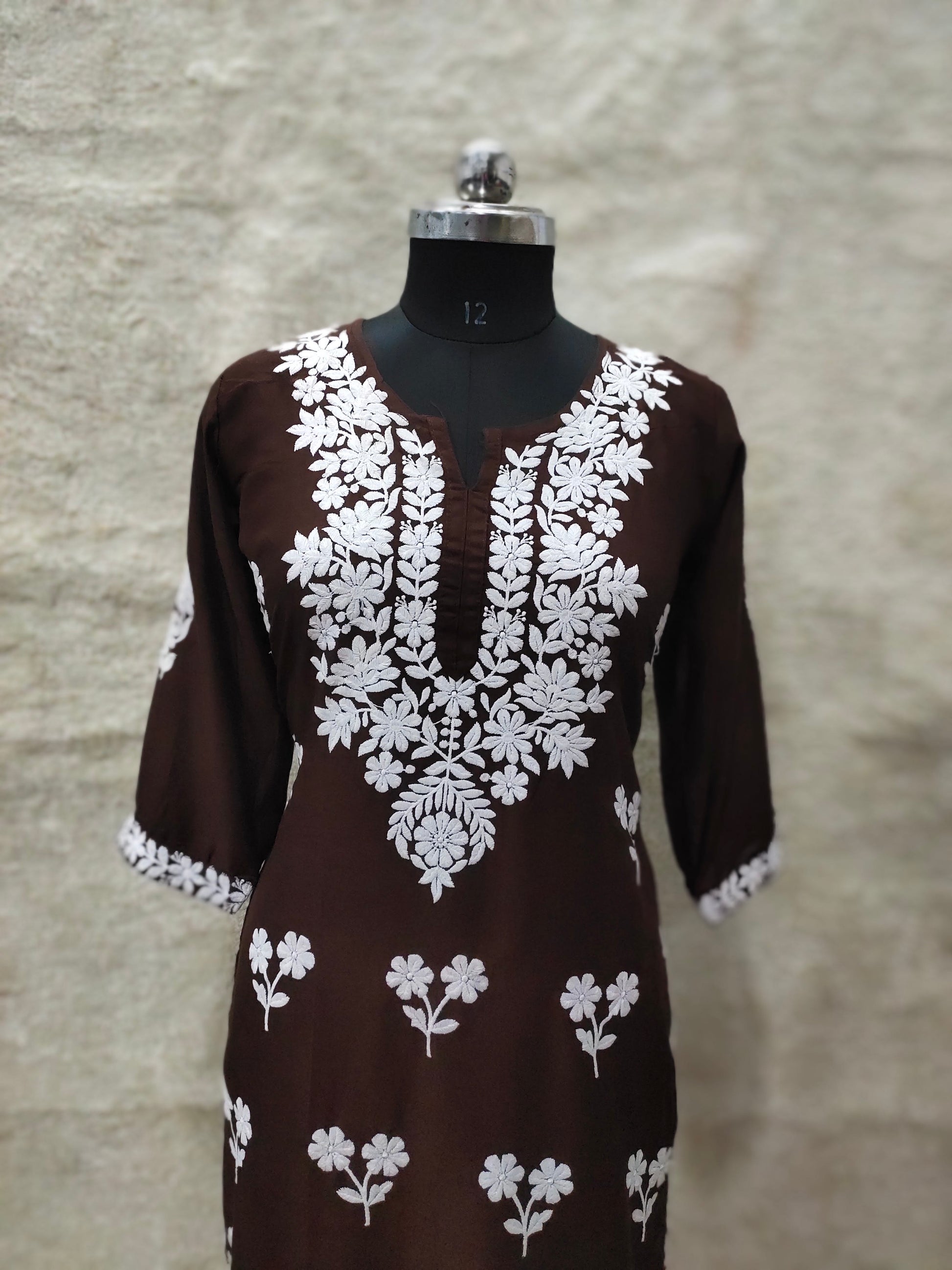 BROWN Womens Indian Model Kurti Beautiful work Entice Wear