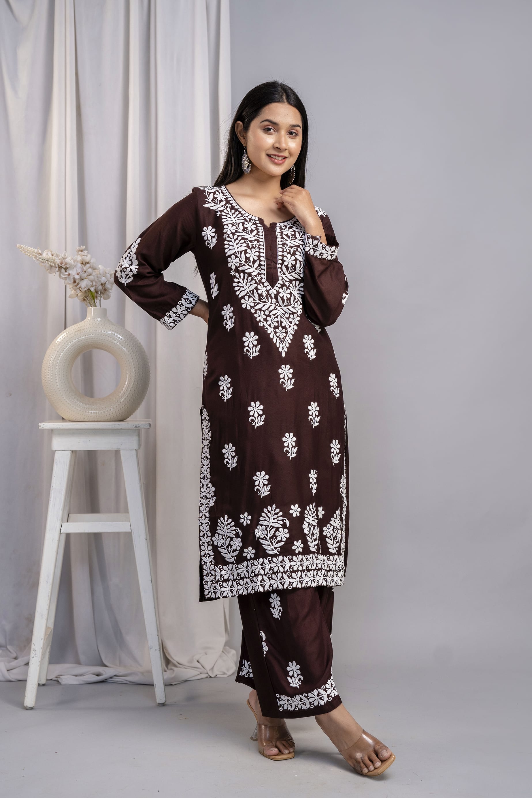 COFEE Chikankari Kurti and Plazzo Set for Girls and Women (Modal Kurti)