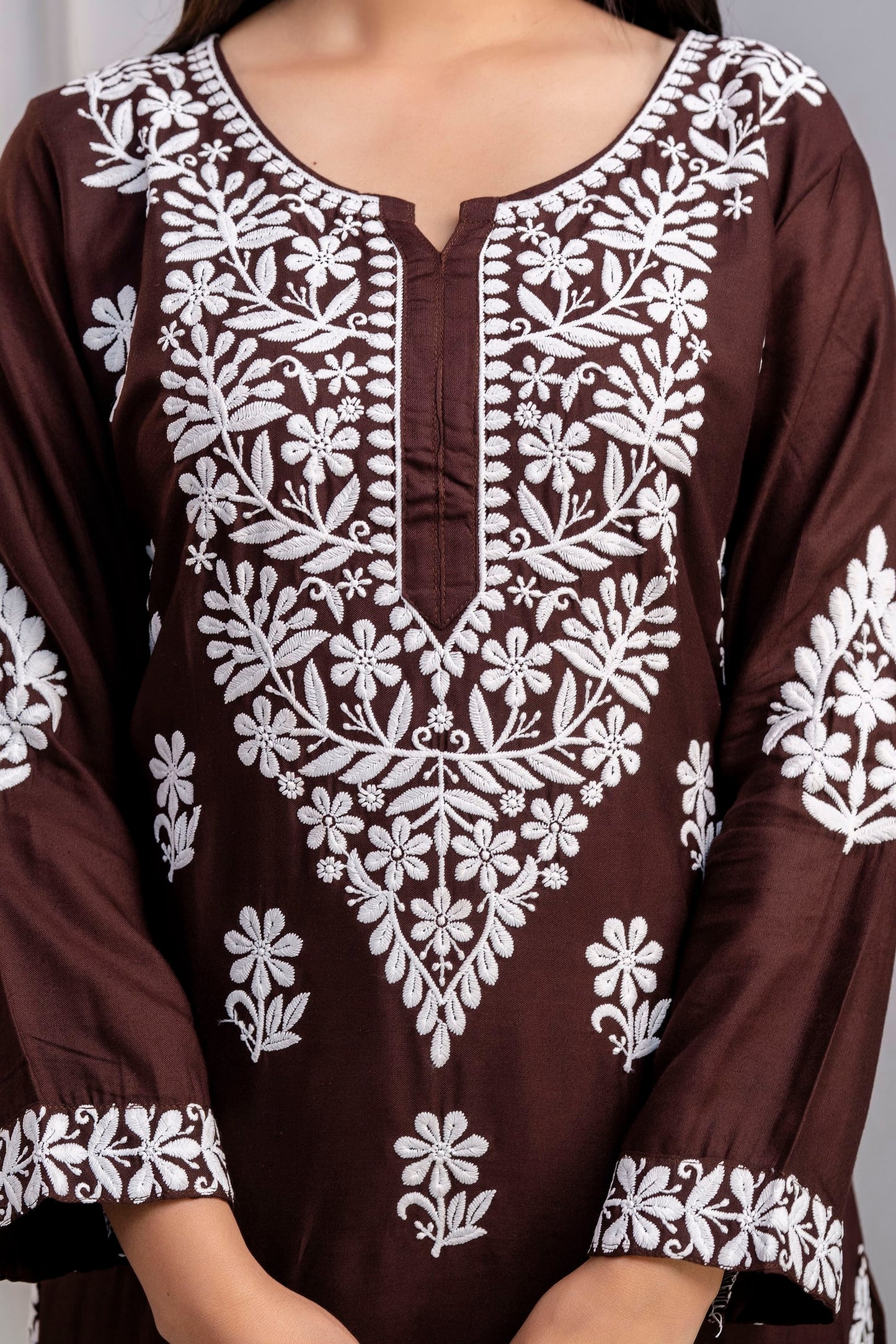 COFEE Chikankari Kurti and Plazzo Set for Girls and Women (Modal Kurti)