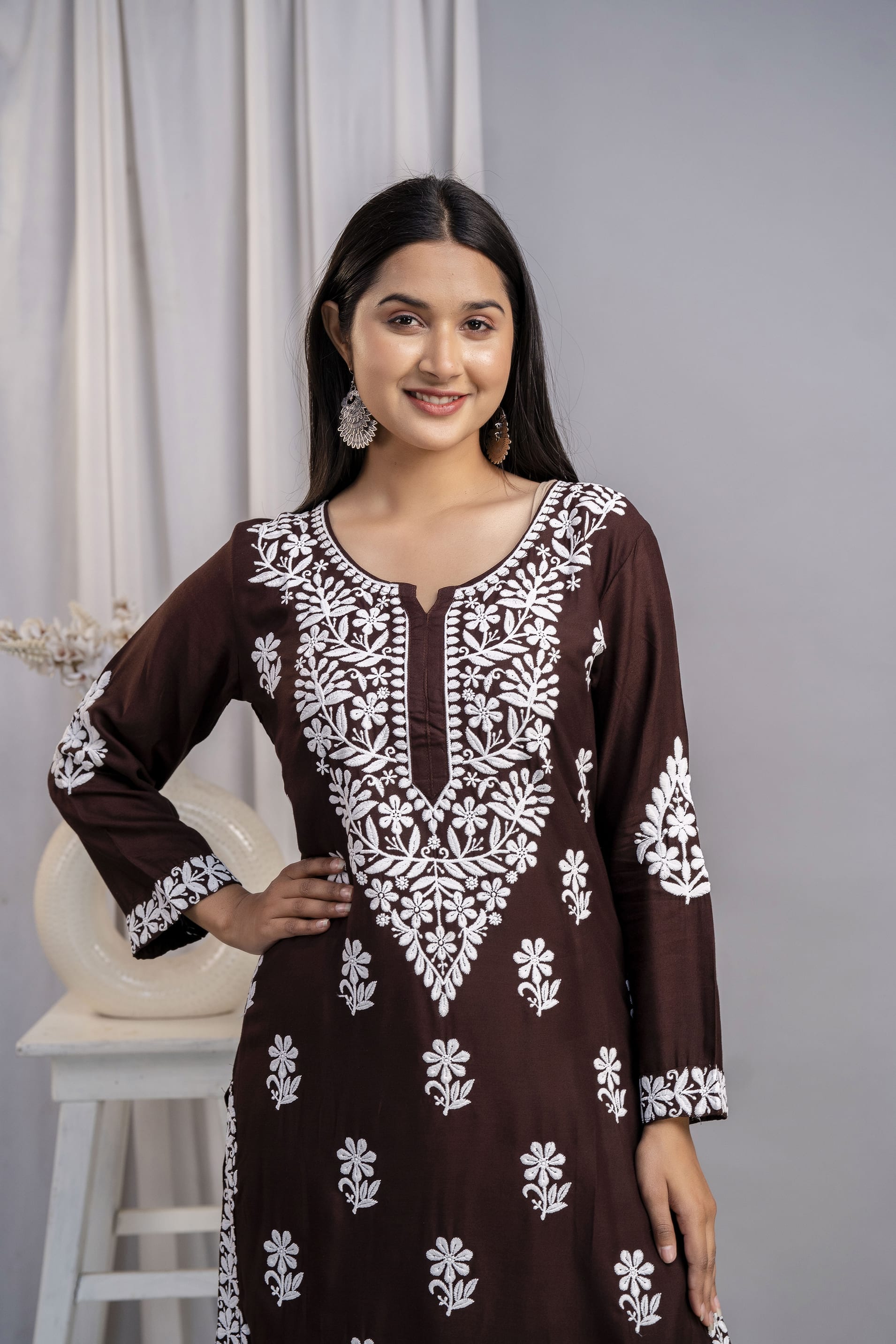 COFEE Chikankari Kurti and Plazzo Set for Girls and Women (Modal Kurti)