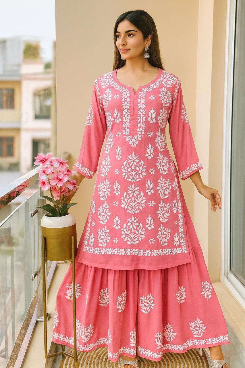 CORAL NEW STYLISH KURTA AND SARARA SET