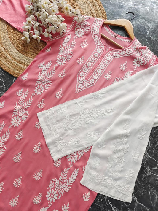 CORAL Rayon  Chikankari Kurta With Palazzo