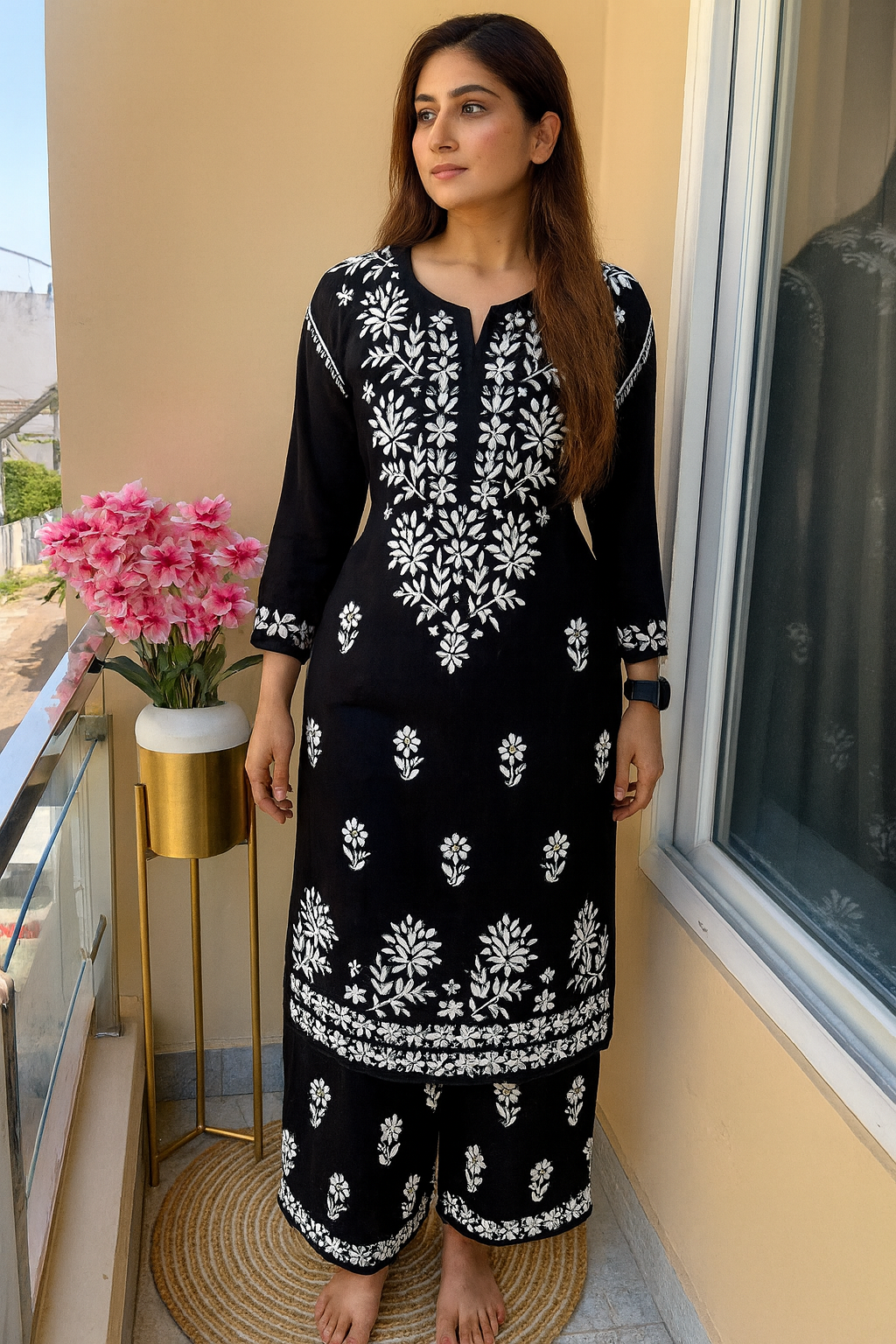 Black  Chikankari Kurti Set For Women