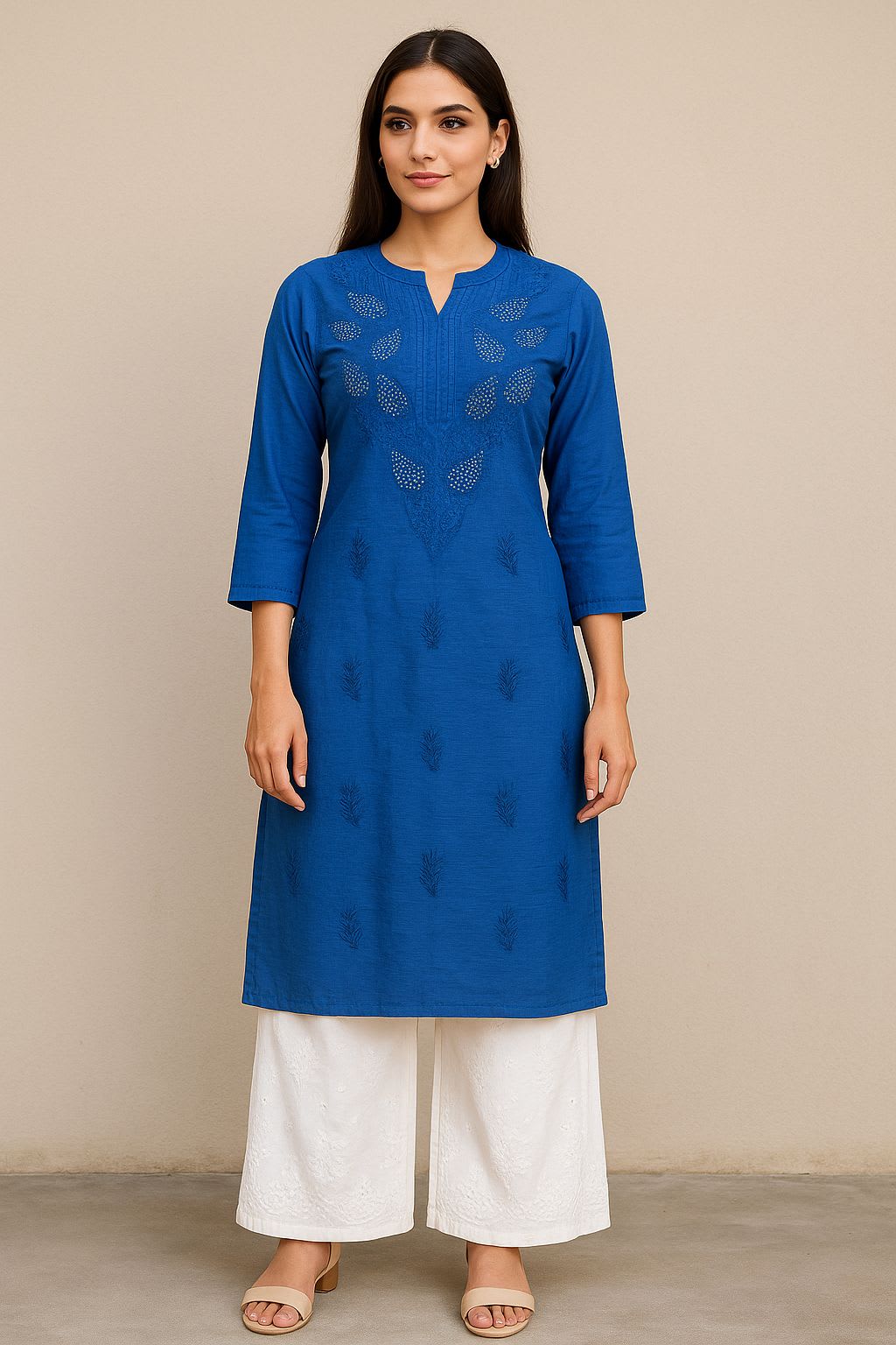 DARK BLUE Chanderi With Authentic Lucknowi Chikankari & Mukaish Work Suit