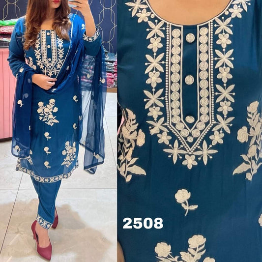 DARK BLUE Straight ,Kurta, Pant & Dupatta Set