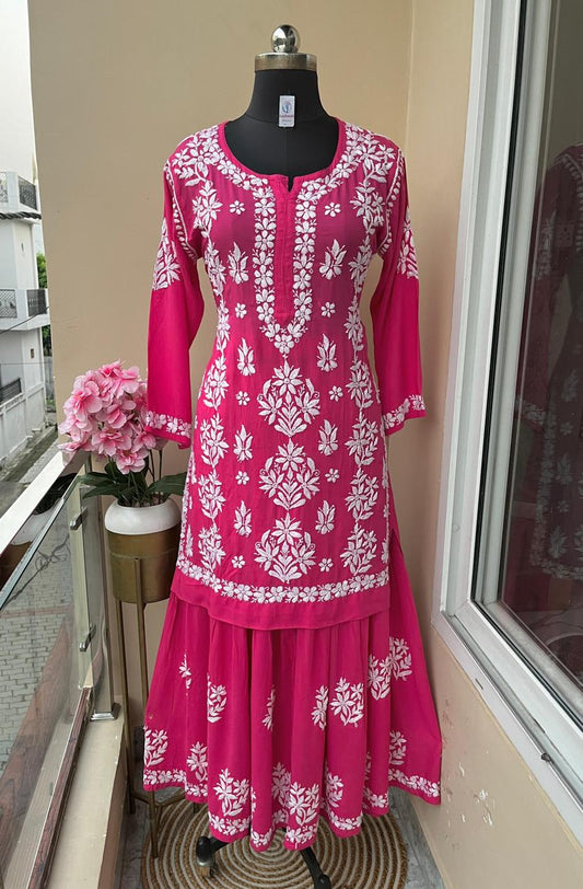 DARK PINK Beautiful Chikankari modal kurti garara set