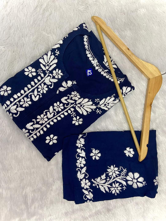 Blue Chikankari Kurta Set For Women