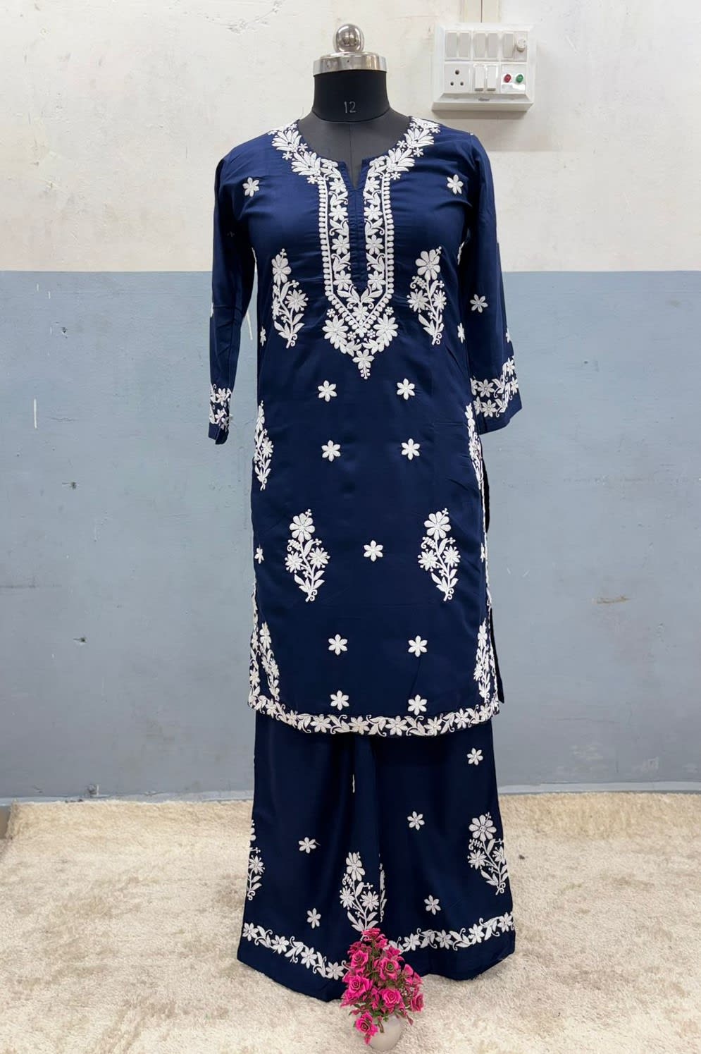 Blue Chikankari Kurta Set For Women
