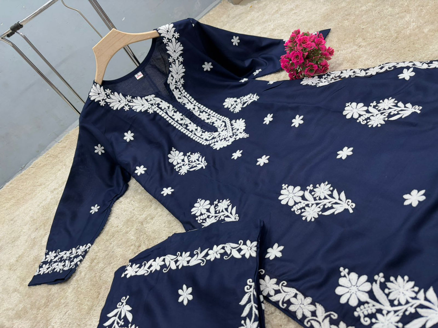 Blue Chikankari Kurta Set For Women