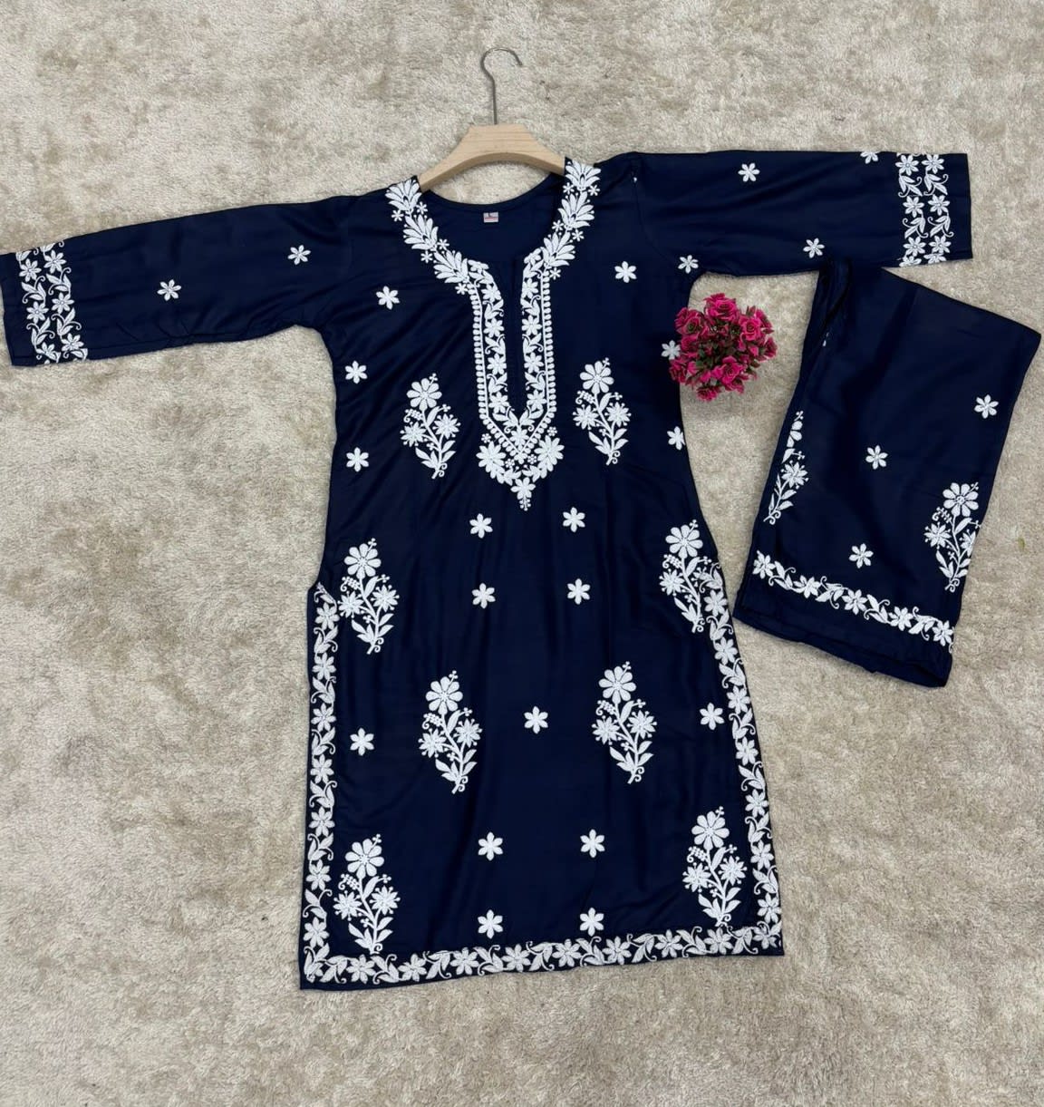Blue Chikankari Kurta Set For Women
