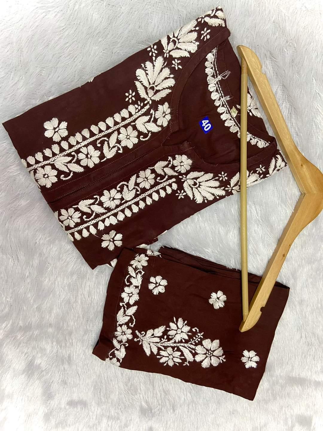 Cofee Chikankari Kurta Set For Women