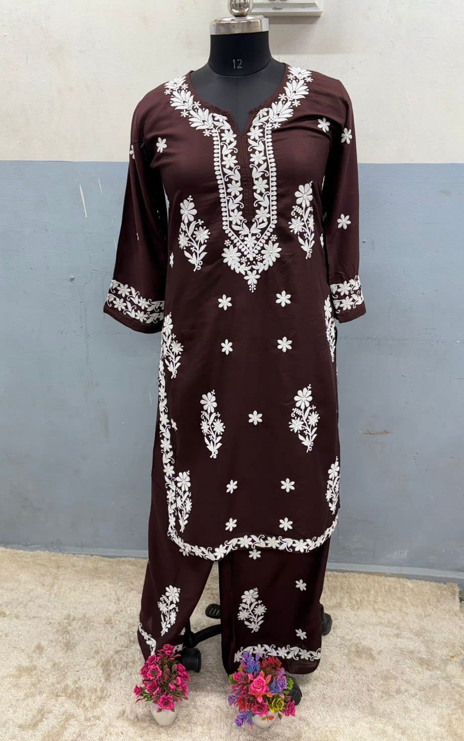 Cofee Chikankari Kurta Set For Women