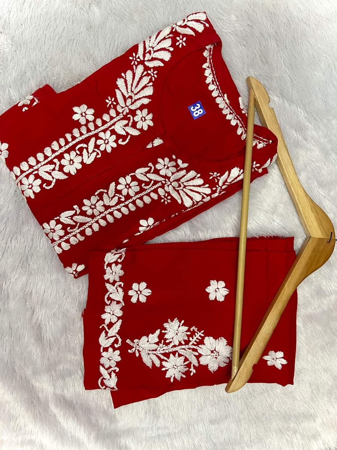 Red Chikankari Kurta Set For Women