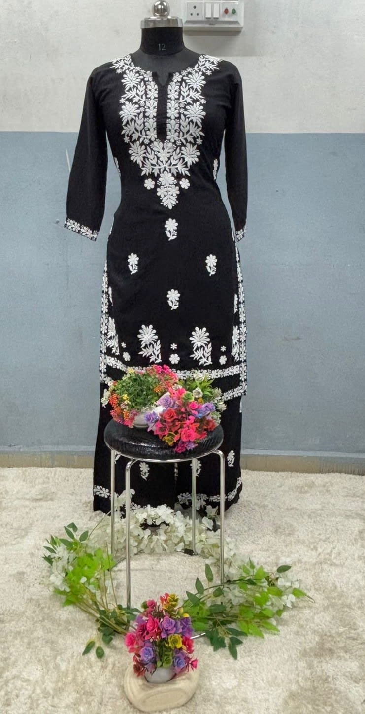 Black  Chikankari Kurtis For Women
