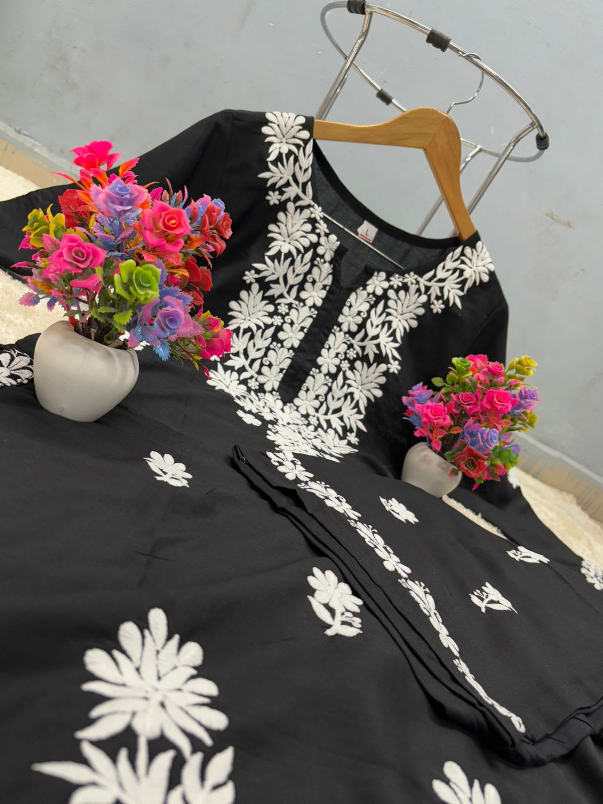 Black  Chikankari Kurtis For Women