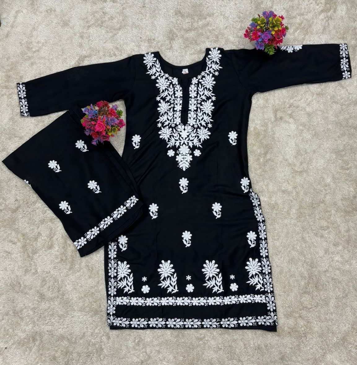Black  Chikankari Kurtis For Women
