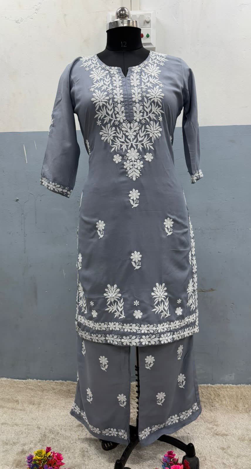 Grey  Chikankari Kurtis For Women