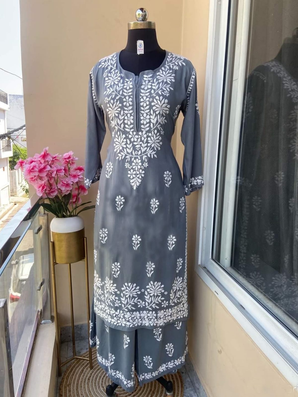 Grey  Chikankari Kurtis For Women