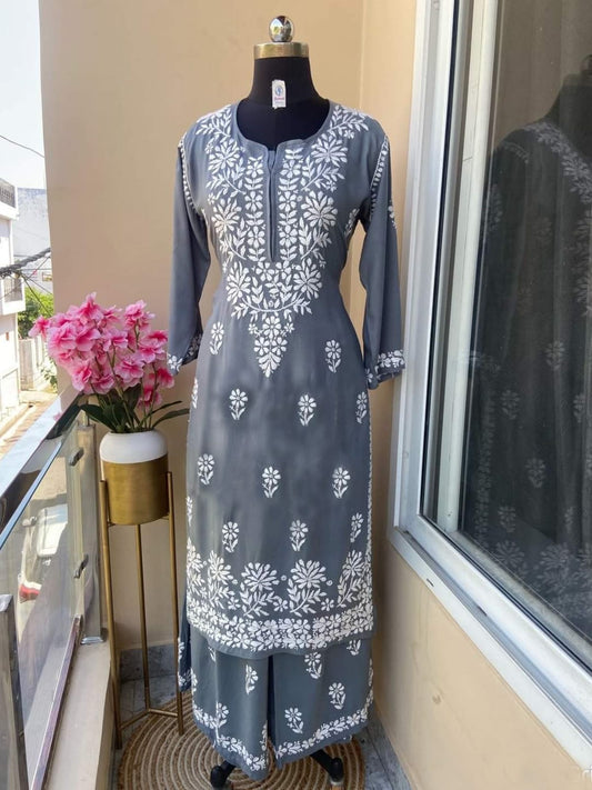 Grey  Chikankari Kurtis For Women
