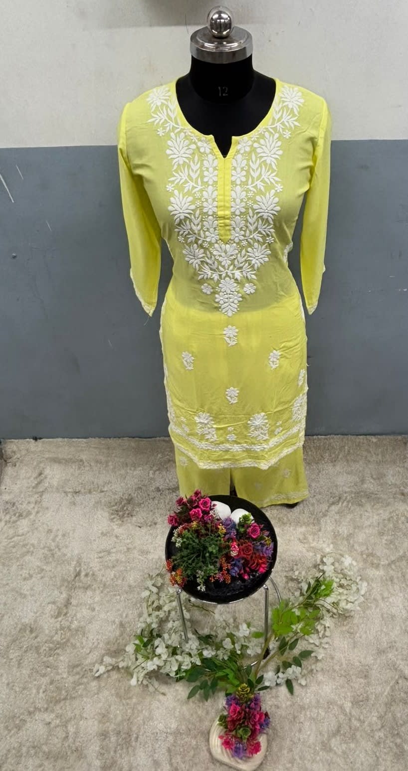 Lemon  Chikankari Kurtis For Women