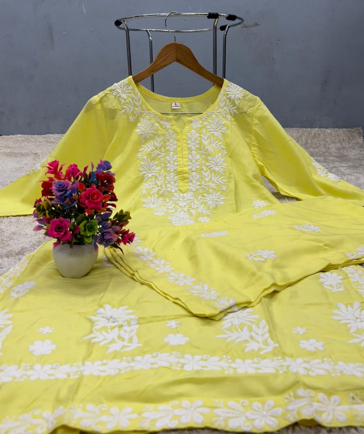 Lemon  Chikankari Kurtis For Women