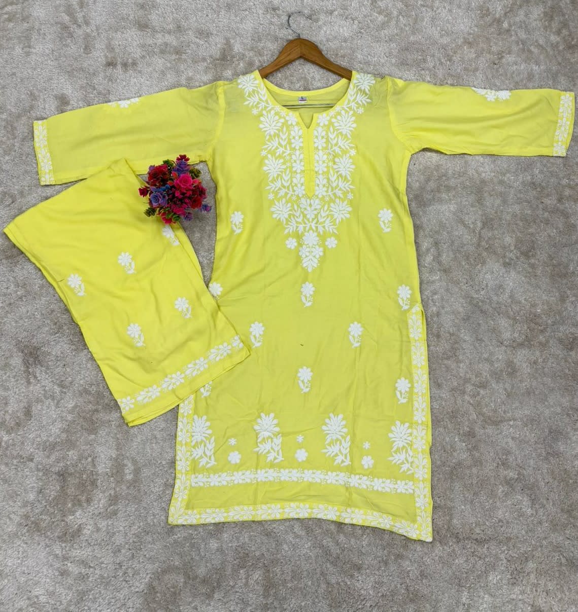 Lemon  Chikankari Kurtis For Women