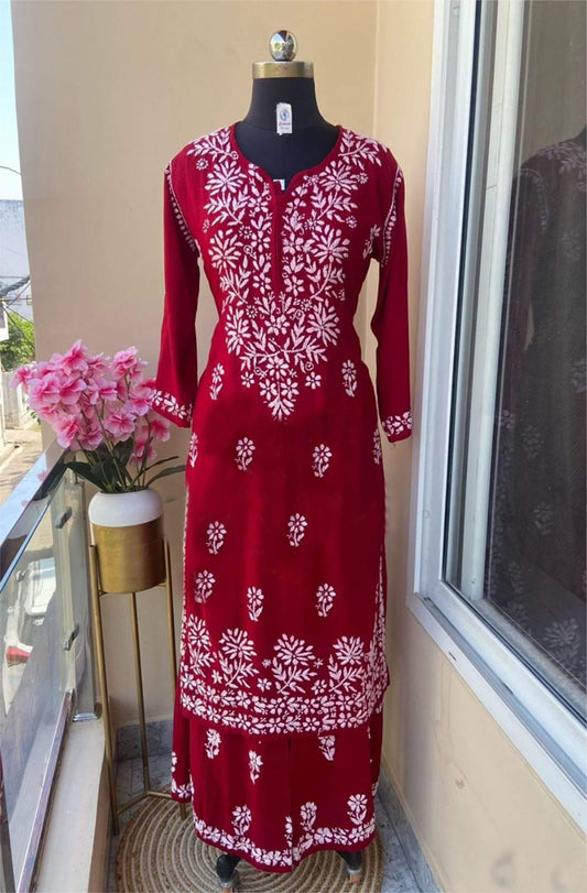 Maroon  Chikankari Kurtis For Women
