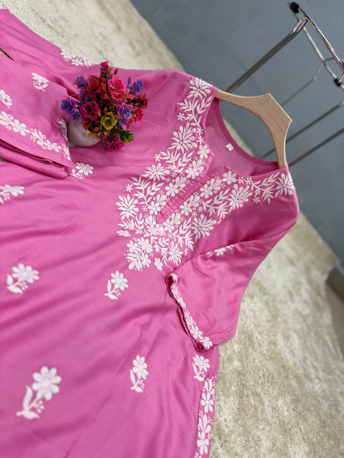 Pink  Chikankari Kurtis For Women