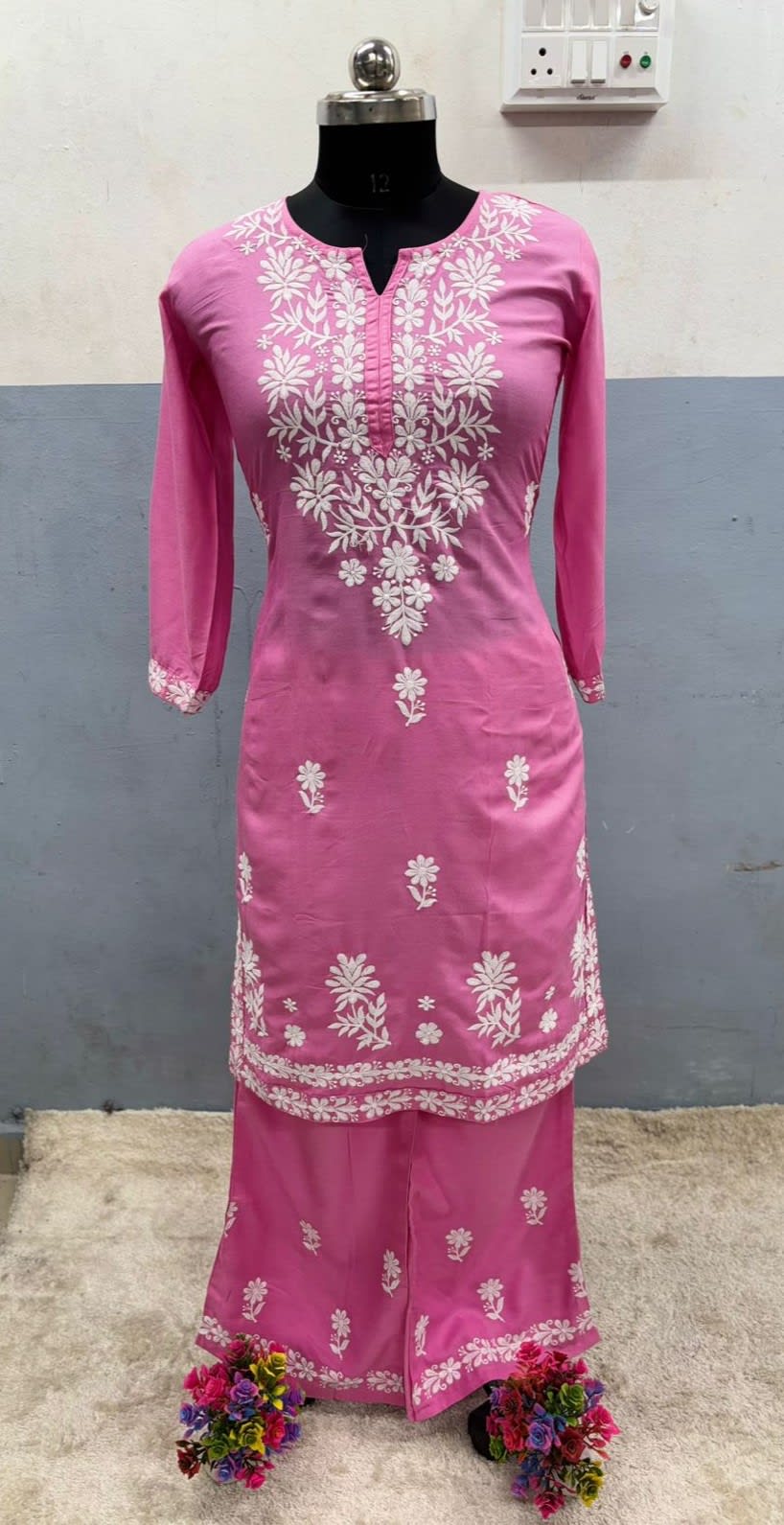 Pink  Chikankari Kurtis For Women