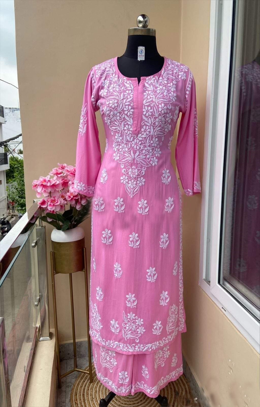 Pink  Chikankari Kurtis For Women