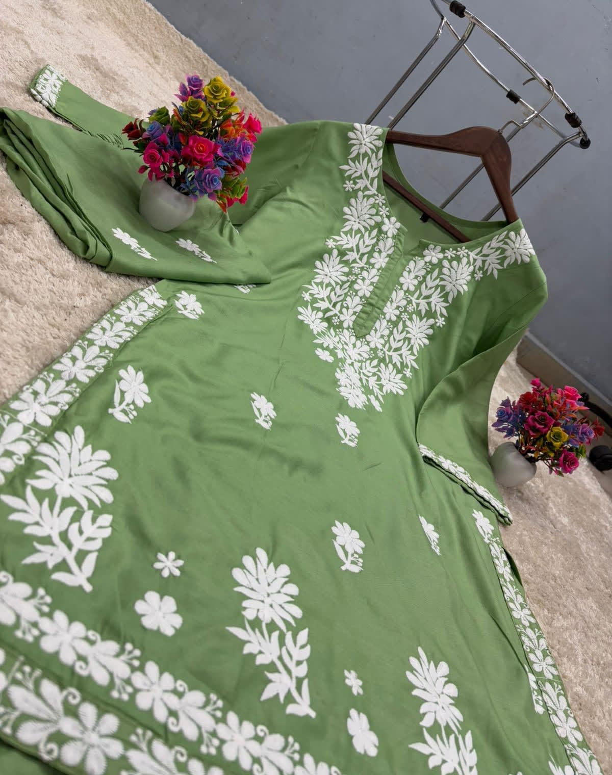 Pista  Chikankari Kurtis For Women