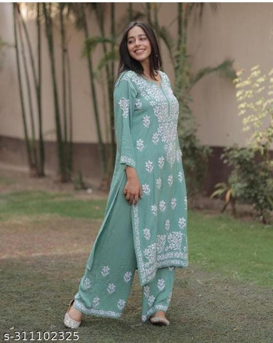 Rama Green  Chikankari Kurtis For Women
