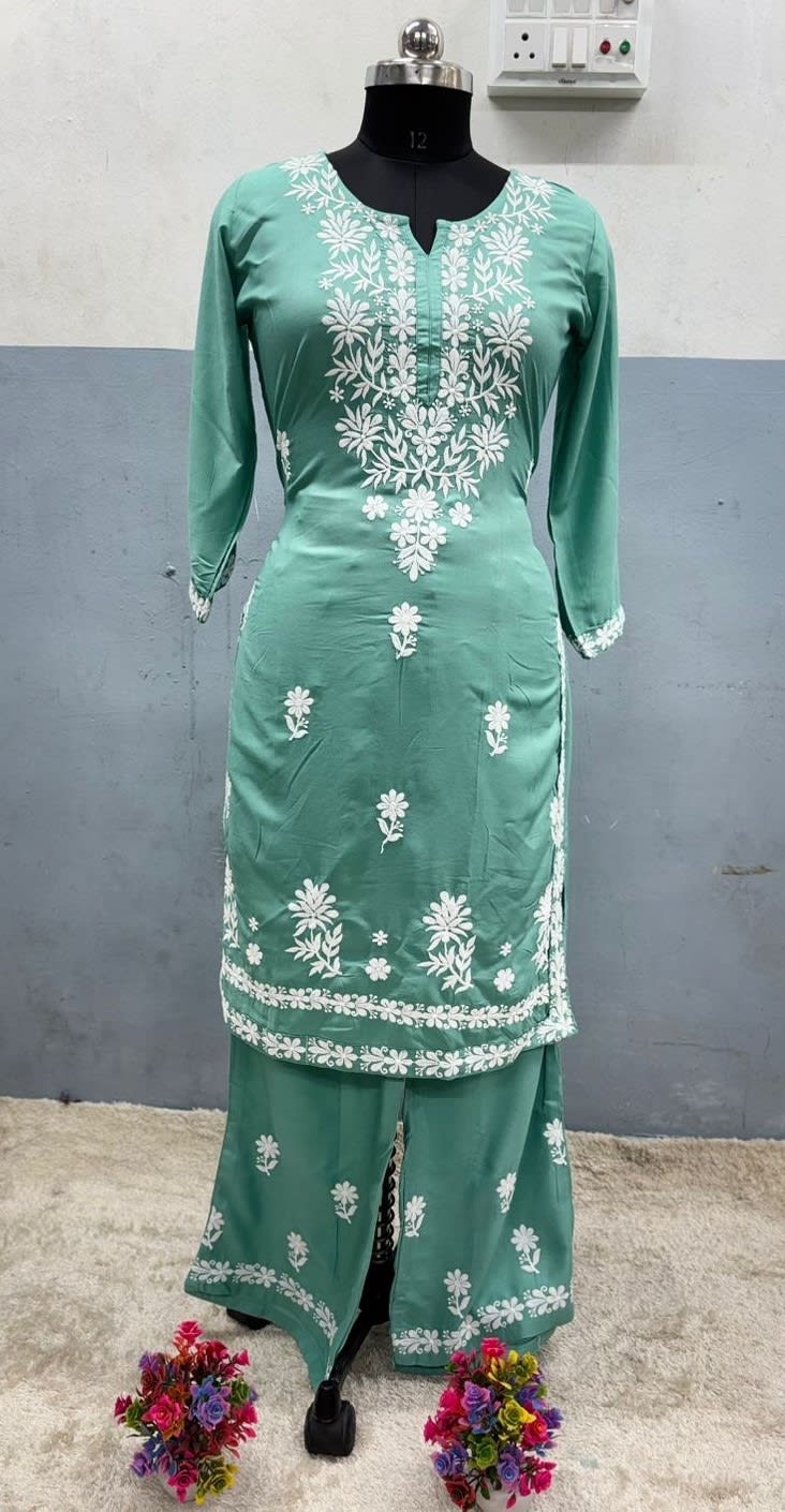 Rama Green  Chikankari Kurtis For Women