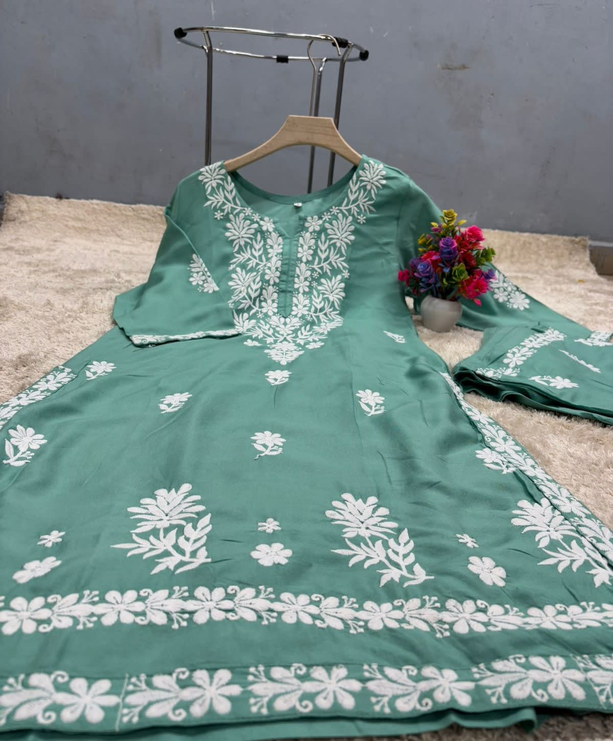 Rama Green  Chikankari Kurtis For Women